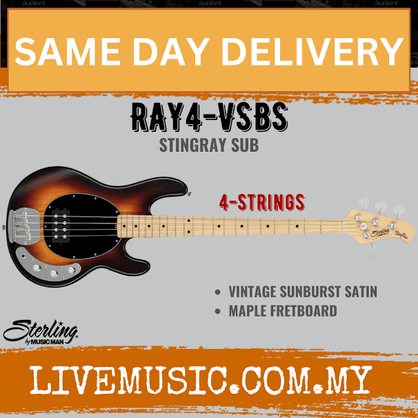Sterling Ray4 Stingray 4-String Electric Bass Guitar Maple Fretboard - Vintage Sunburst Satin (Ray-4/Ray 4)