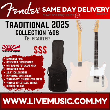 Fender Japan Traditional 2025 Collection 60s Telecaster Electric Guitar, RW FB, Stardust Pink