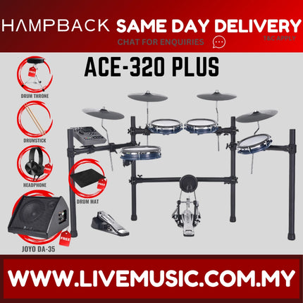 Hampback ACE-320 PLUS Full Mesh Digital Drum Set w/Headphone, Drumstick And Drum Throne - ( ACE320 ACE 320 ACE320PLUS )