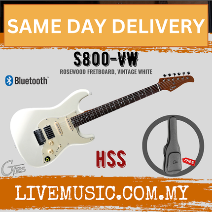GTRS S800-VW HSS Series Intelligent Electric Guitar, Rosewood FB, Vintage White