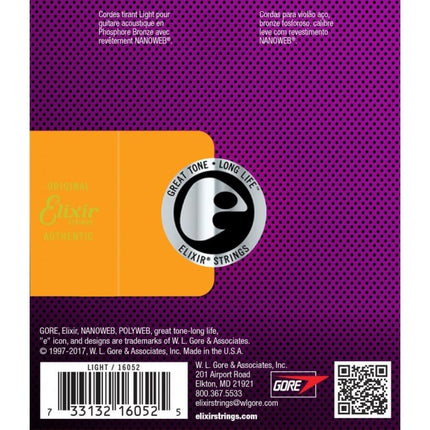 Elixir 16052 Nanoweb Phosphor Bronze Acoustic Guitar Strings (12-53)