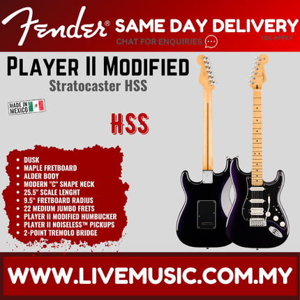 Fender Player II Modified Stratocaster HSS Electric Guitar, Maple FB, Dusk