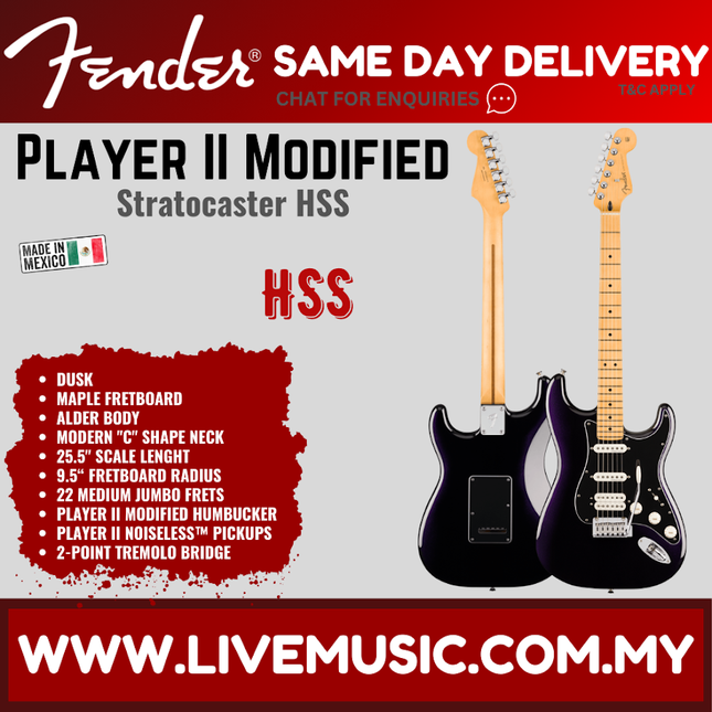 Fender Player II Modified Stratocaster HSS Electric Guitar, Maple FB, Dusk