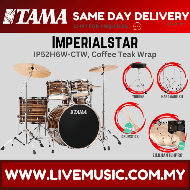 Imperial Star drum set with throne, coffee teak wrap finish and cymbals