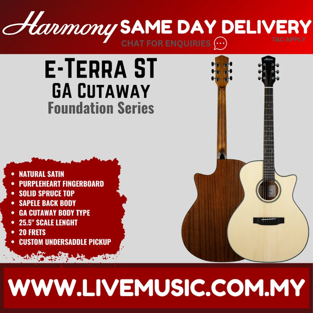 Harmony Foundation Series e-Terra ST GA Cutaway Acoustic Guitar, Natural Satin