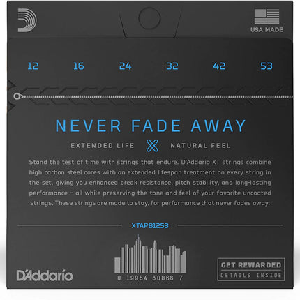 D'Addario XTAPB1253 - XT Acoustic Phosphor Bronze Strings, Light (12-53)(Daddario)