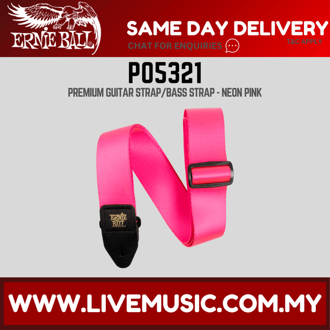 Ernie Ball P05321 Premium Guitar Strap, Neon Pink
