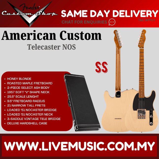Fender Custom Shop American Custom Telecaster NOS Electric Guitar, Maple FB, Honey Blonde