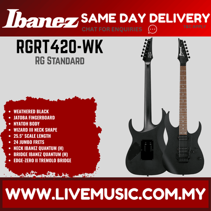 Ibanez RGRT420-WK RG Series Electric Guitar, Weathered Black (RGRT420WK/RGRT420 WK)