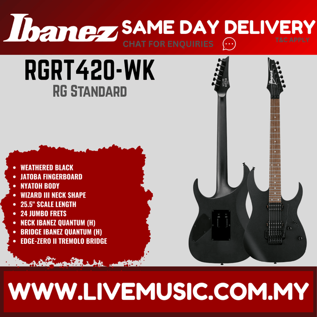 Ibanez RGRT420-WK RG Series Electric Guitar, Weathered Black (RGRT420WK/RGRT420 WK)