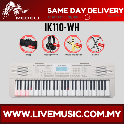 Medeli IK110-WH 61 Keys Portable Keyboard, White ( IK 110WH / IK110WH )