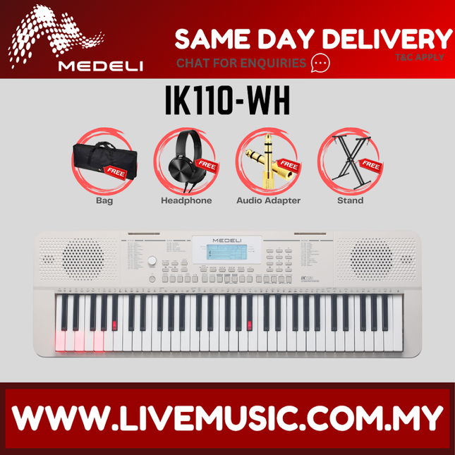 Medeli IK110-WH 61 Keys Portable Keyboard, White ( IK 110WH / IK110WH )