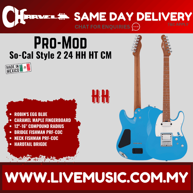 Charvel Pro-Mod So-Cal Style 2 24 HH HT Electric Guitar, Robins Egg Blue