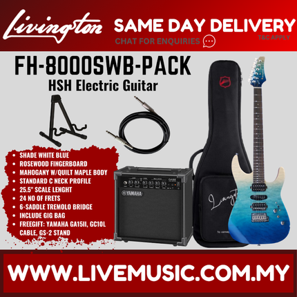 Livingston FH-8000-PACK Stratocaster HSH Electric Guitar w/GA15II Amplifier, Rosewood Fretboard - ( FH8000 FH 8000 )