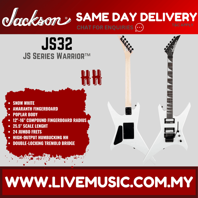 Jackson JS Series Warrior JS32 Electric Guitar, Amaranth FB, Snow White