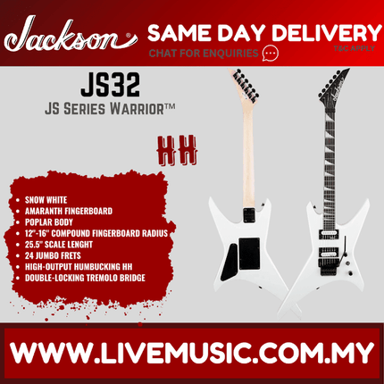 Jackson JS Series Warrior JS32 Electric Guitar, Amaranth FB, Snow White