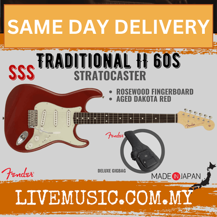 Fender Japan Traditional II 60s Stratocaster Electric Guitar, RW FB, Aged Dakota Red