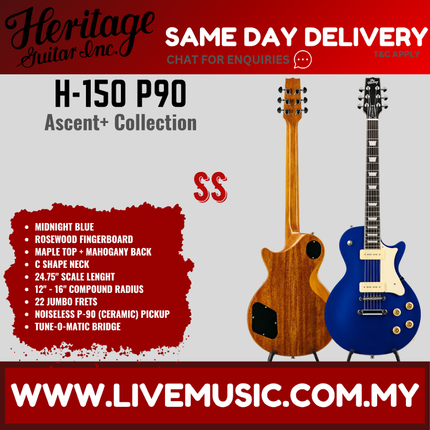 Heritage Ascent+ Collection H-150 P90 Electric Guitar, Midnight Blue ( H 150 H150 )