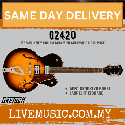 Gretsch G2420 Streamliner Hollow Body Single-Cut Guitar w/Chromatic II, Aged Brooklyn Burst