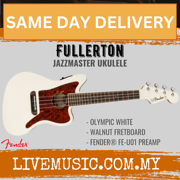 Fender Fullerton Jazzmaster Ukulele, Walnut FB, Olympic White