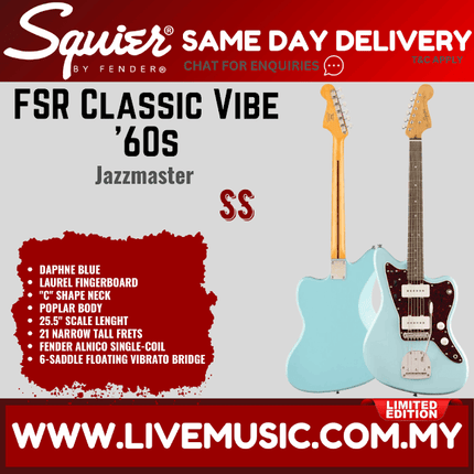 Squier FSR Classic Vibe 60s Jazzmaster Electric Guitar, Laurel FB, Daphne Blue