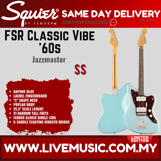 Squier FSR Classic Vibe 60s Jazzmaster Electric Guitar, Laurel FB, Daphne Blue
