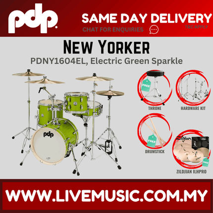 PDP New Yorker PDNY1604EL  4-piece Shell Pack With Cymbals - Electric Green Sparkle ( PDNY1604EL / PDNY1604 )