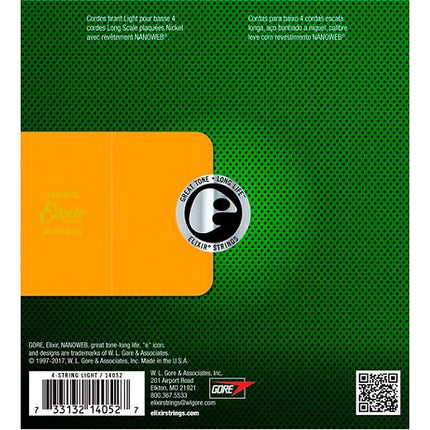 Elixir 14052 Nickel Plated Coating Light Electric Bass Guitar Strings (45-100)