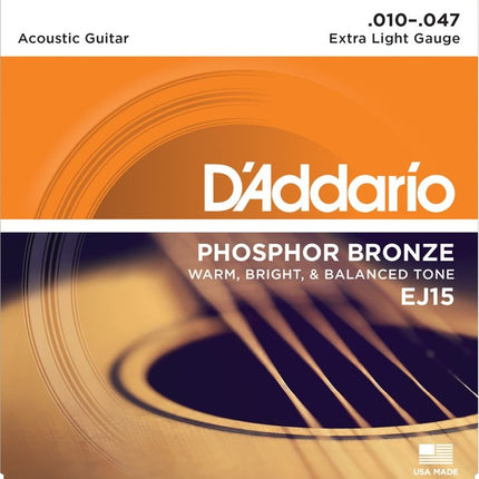 D'Addario EJ15 - Phosphor Bronze Acoustic Strings, Extra Light (10-47)(DAddario)