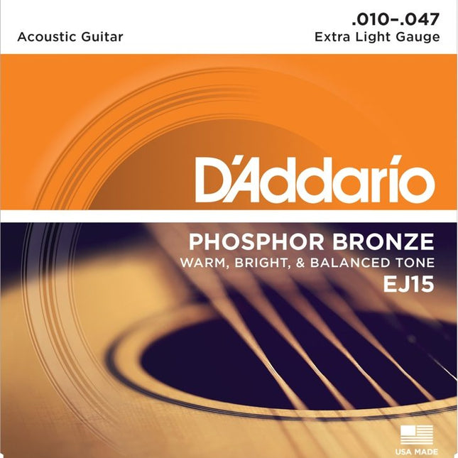 D'Addario EJ15 - Phosphor Bronze Acoustic Strings, Extra Light (10-47)(DAddario)