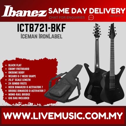 IBANEZ ICTB721-BKF ICEMAN IRON LABEL 7-STRING ELECTRIC GUITAR, BLACK FLAT (  ICTB721 BKF /  ICTB721BKF )