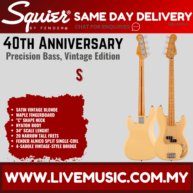Squier 40th Anniversary Vintage Edition Precision Bass Guitar, Satin Vintage Blonde