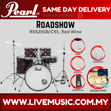 Pearl Roadshow RS525SB/C Drum Set with Zildjian ZP4PK Cymbal set, Drum Throne