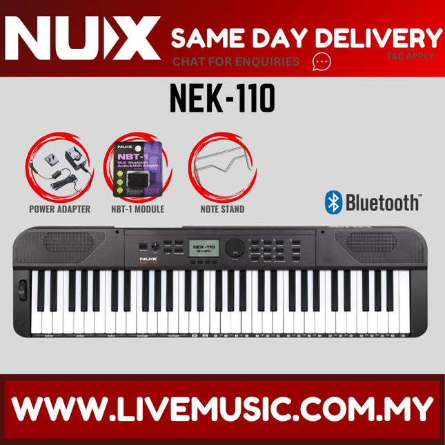 Nux NEK-110 61-Keys Portable Digital Electronic Keyboard Keyboard w/Bluetooth - Black ( NEK110 / NEK 110 )