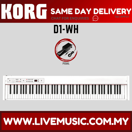 Korg D1 88-Keys Digital Piano With Note Stand and Adapter-White (D-1)
