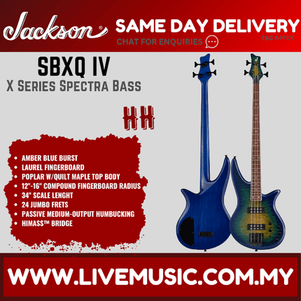 Jackson X Series Spectra Bass SBXQ IV Electric Guitar, Laurel FB, Amber Blue Burst