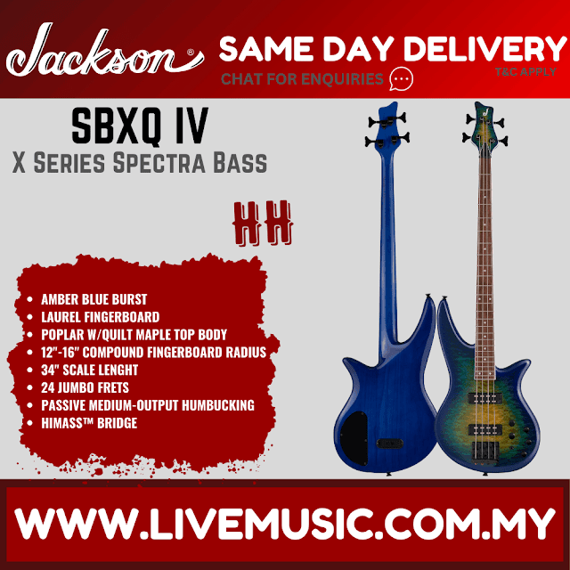 Jackson X Series Spectra Bass SBXQ IV Electric Guitar, Laurel FB, Amber Blue Burst