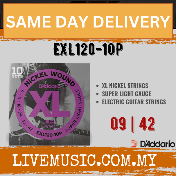 D'Addario EXL120-10P - 10 Pack Nickel Wound Electric Strings, Super Light (9-42)(DAddario/EXL120)