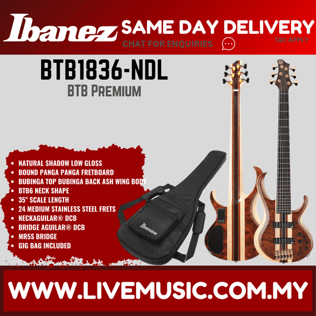 Ibanez BTB1836-NDL 6-String Electric Bass Guitar w/Gig Bag, Natural Shadow Low Gloss ( BTB1836 NDL / BTB1836NDL )