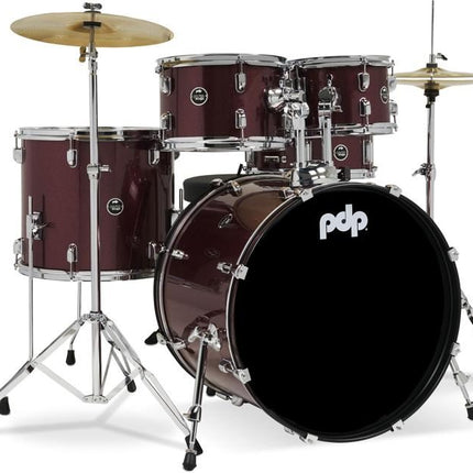 PDP Center Stage 5-piece Complete Drum Set with Hardware, Stool and Cymbal - Ruby Red Sparkle ( PDCE2015KT )
