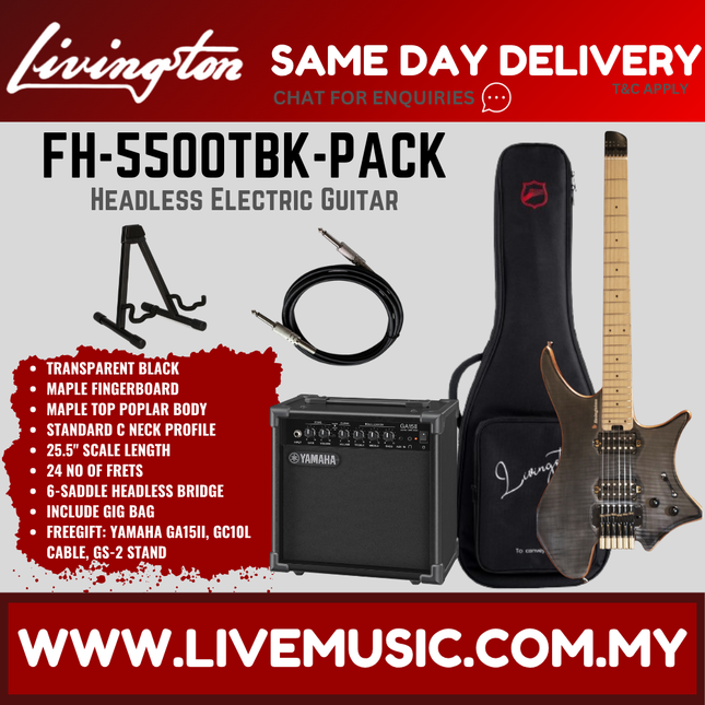 Livingston FH-5500 6-String Headless Electric Guitar w/GA15II, RW Fretboard/Maple Fretboard - ( FH5500 FH 5500)