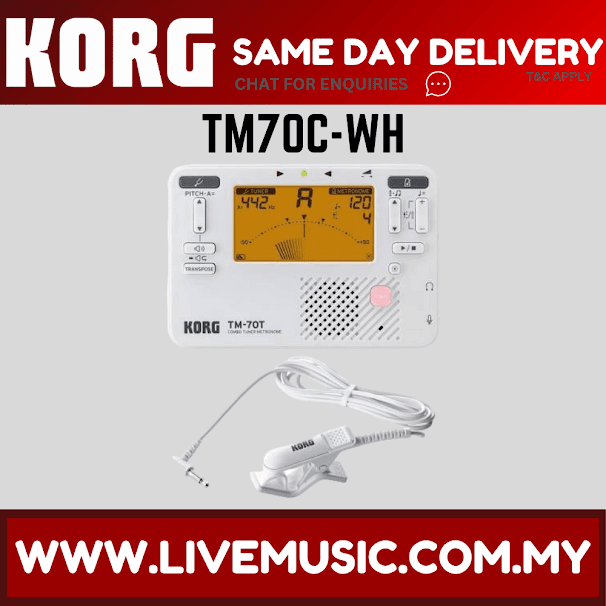 Korg TM70C Combined Metronome and Chromatic Tuner - White / Black ( TM-70C TM 70C )