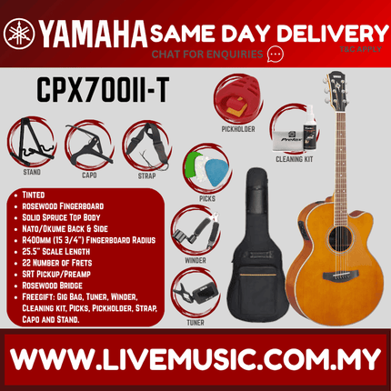 Yamaha CPX700II Medium Jumbo Solid Spruce Top Acoustic-Electric Guitar - Natural/Black/Dusk Sun Red/Sand Burst/Tinted ( CPX700 )