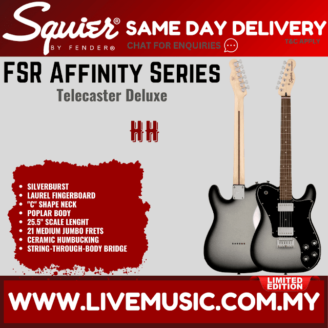 Squier FSR Affinity Series Telecaster Deluxe Electric Guitar, Laurel FB, Silverburst