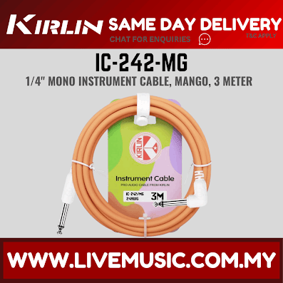Kirlin Cable IC-242 3/6 Meter Mono Right Angle L Plug Instrument Cable For Electric Acoustic Bass Guitar Speaker Amp Keyboard Drum Amplifier (IC 242/IC242)
