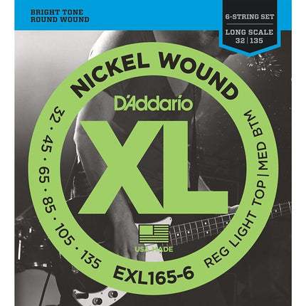 D'Addario EXL165-6 - Nickel Wound 6-String Bass Strings, Custom Light, Long Scale (32-135)(DAddario/EXL165)