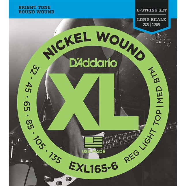 D'Addario EXL165-6 - Nickel Wound 6-String Bass Strings, Custom Light, Long Scale (32-135)(DAddario/EXL165)