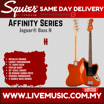 Squier Affinity Series Jaguar Bass H Guitar, Laurel FB, Metallic Orange