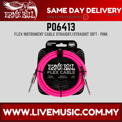 Ernie Ball 6413 Flex Instrument Cable 10 Ft, Pink