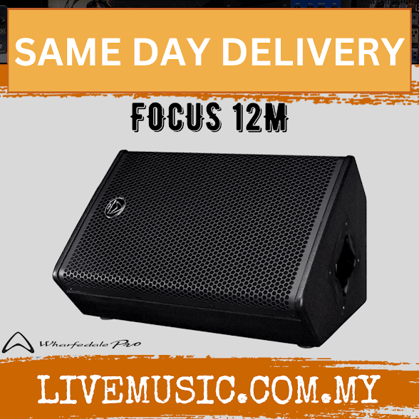 Black 12-inch 2-way passive monitor speaker with mesh grille and side port